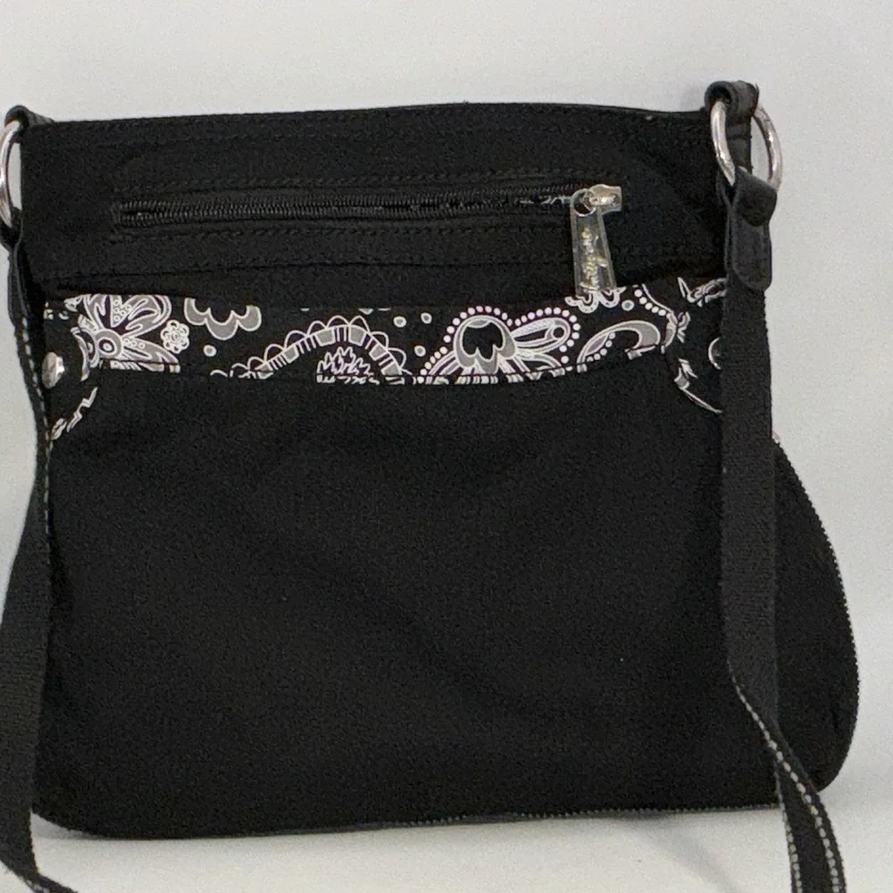 Thirty One Black With White Paisley Trim Int Ext Pockets Expandable 11x10 Purse